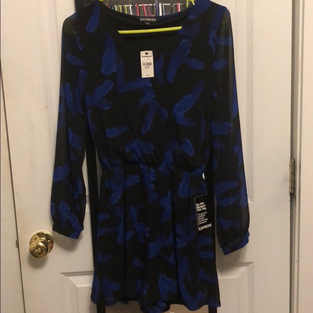 Black Romper with Blue Feathers